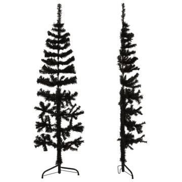 Slim Black Half Christmas Tree 150 cm - Space-Saving Decor