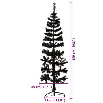 Slim Black Half Christmas Tree 150 cm - Space-Saving Decor