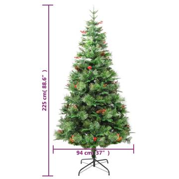 Pre-lit Christmas Tree with Pine Cones - 225 cm Green