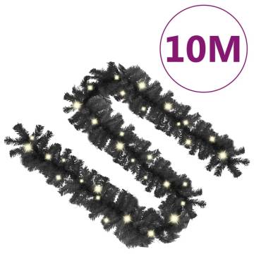 Christmas Garland with LED Lights - 10m Black | Hipo Market