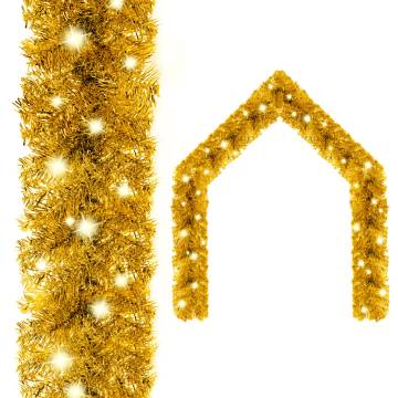 10m Gold Christmas Garland with LED Lights - Festive Decoration