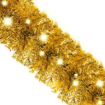 10m Gold Christmas Garland with LED Lights - Festive Decoration