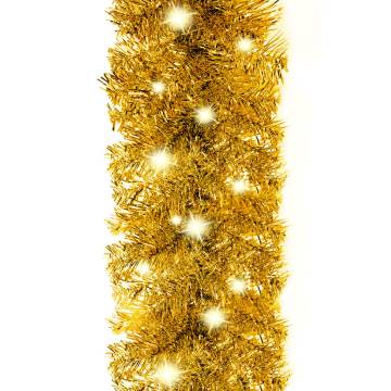 10m Gold Christmas Garland with LED Lights - Festive Decoration