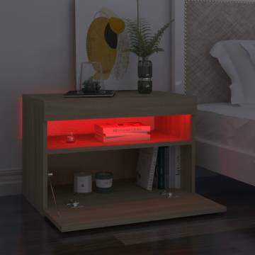 Stylish Bedside Cabinet & LED Lights in Sonoma Oak - HipoMarket