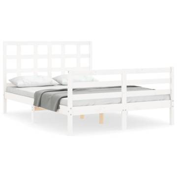 White Solid Wood Bed Frame with Headboard - Small Double