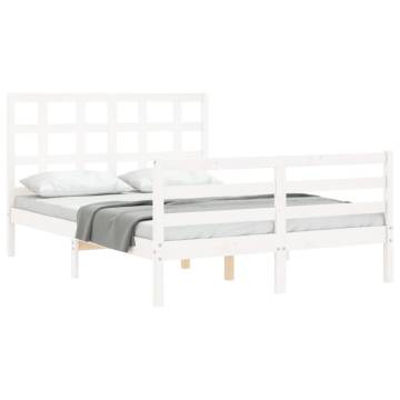 White Solid Wood Bed Frame with Headboard - Small Double