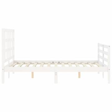 White Solid Wood Bed Frame with Headboard - Small Double