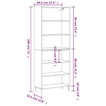 Stylish Highboard Black - 69.5x32.5x180 cm Engineered Wood