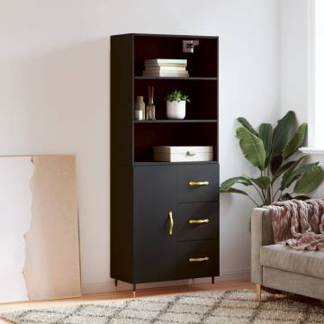 Stylish Highboard Black 69.5x34x180 cm - Engineered Wood