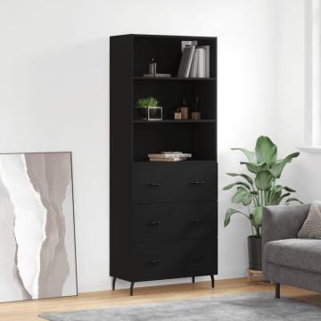 Stylish Highboard in Black - 69.5x34x180 cm Engineered Wood