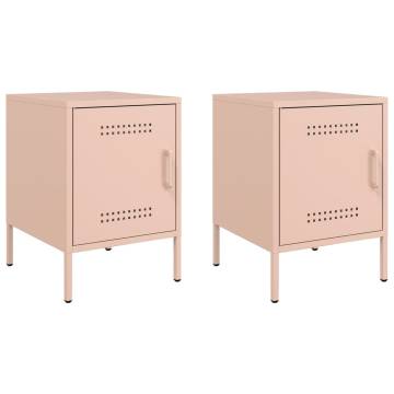 Industrial Pink Bedside Cabinets - 2 pcs Steel (36x39x50.5 cm)