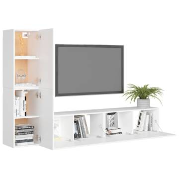 4 Piece White Engineered Wood TV Cabinet Set | HiPoMarket