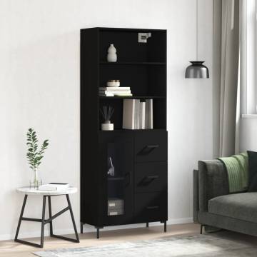 Stylish Highboard in Black | 69.5x34x180 cm Engineered Wood