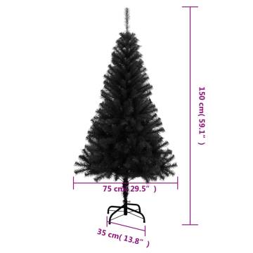 150 cm Black Artificial Christmas Tree with Stand - PVC