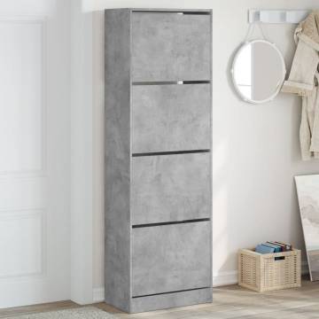 Shoe Cabinet with 4 Flip-Drawers - Concrete Grey 60x34x187.5 cm