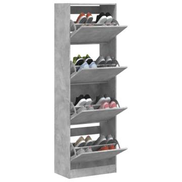 Shoe Cabinet with 4 Flip-Drawers - Concrete Grey 60x34x187.5 cm