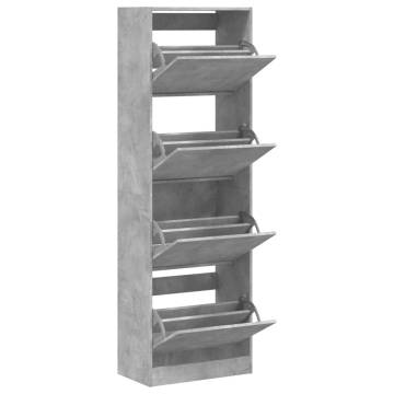 Shoe Cabinet with 4 Flip-Drawers - Concrete Grey 60x34x187.5 cm