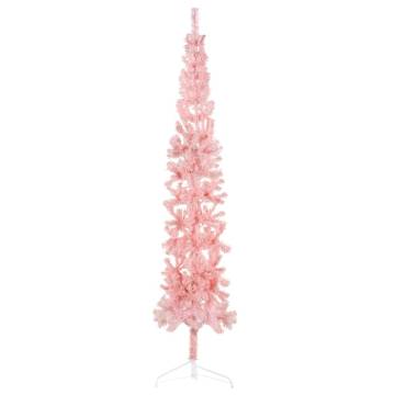 Slim Pink Half Christmas Tree 240 cm - Space-Saving Decoration