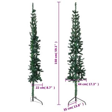 Slim Artificial Half Christmas Tree 150cm - Space-Saving Decor