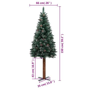 Slim Christmas Tree with Real Wood & Snow - 150 cm | Hipomarket