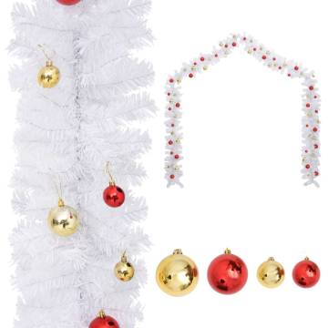 Christmas Garland Decorated with Baubles - 10m White