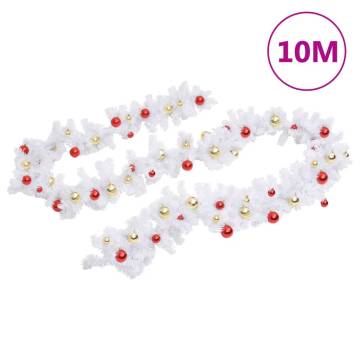 Christmas Garland Decorated with Baubles - 10m White