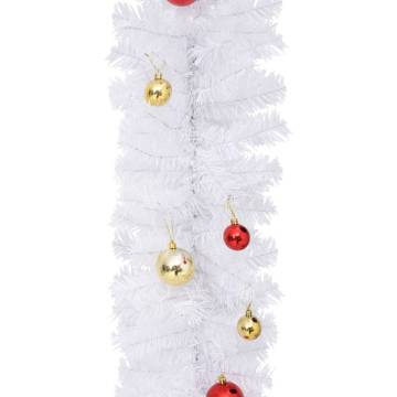 Christmas Garland Decorated with Baubles - 10m White