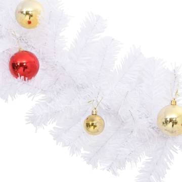 Christmas Garland Decorated with Baubles - 10m White