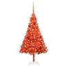  Artificial Pre-lit Christmas Tree with Ball Set Red 150 cm PVC Colour red and gold Size 150 x 75 cm Quantity in Package 1 Number of Branch Tips 