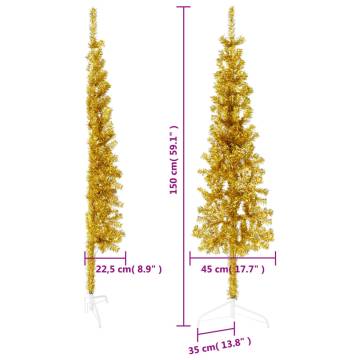 Slim Artificial Half Christmas Tree - Gold 150 cm | Hipo Market