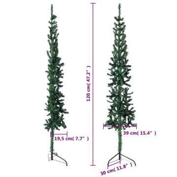 Slim Artificial Half Christmas Tree 120 cm - Space Saving Xmas Decor