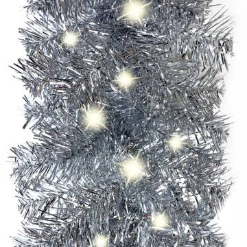 20m Silver Christmas Garland with LED Lights - Hipomarket