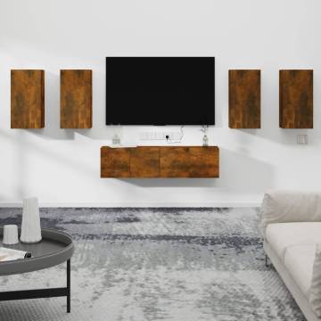 6 Piece TV Cabinet Set - Smoked Oak Engineered Wood | HipoMarket