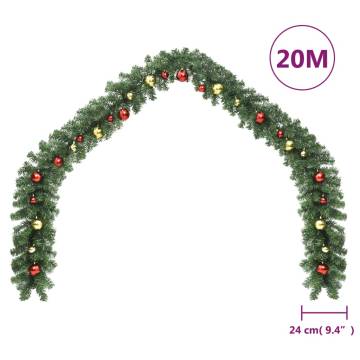 20m Christmas Garland with Baubles - Perfect Holiday Decor