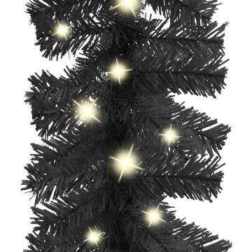 Christmas Garland with LED Lights 5m - Black | Hipo Market