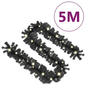 Christmas Garland with LED Lights 5m - Black | Hipo Market