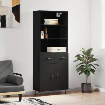 Elegant Highboard Black - 69.5x34x180 cm Engineered Wood