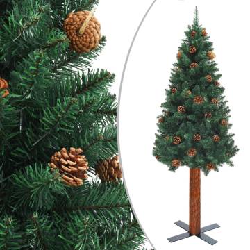 Slim Christmas Tree with Real Wood & Cones - 150 cm Green