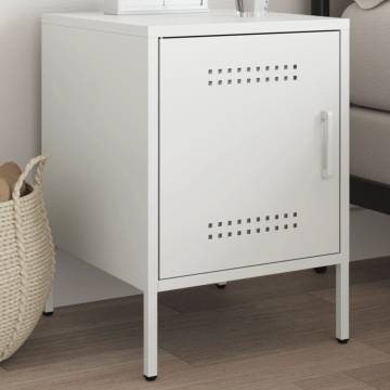 Stylish White Steel Bedside Cabinet - 36x39x50.5 cm