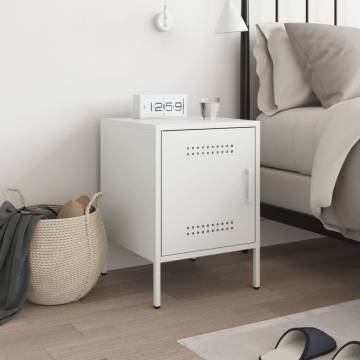 Stylish White Steel Bedside Cabinet - 36x39x50.5 cm