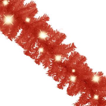 Christmas Garland with LED Lights 20m Red - Hipomarket UK