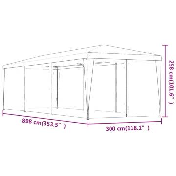 Red Party Tent with 8 Mesh Sidewalls - 3x9 m HDPE