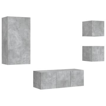 5 Piece TV Wall Units with LED - Concrete Grey Wood