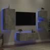 5 Piece TV Wall Units with LED - Concrete Grey Wood