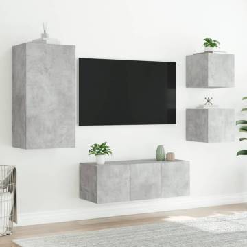 5 Piece TV Wall Units with LED - Concrete Grey Wood