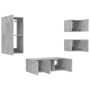 5 Piece TV Wall Units with LED - Concrete Grey Wood