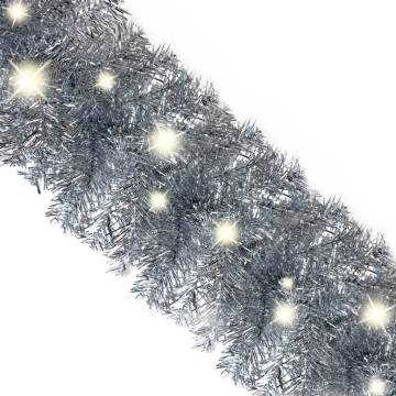 Christmas Garland with LED Lights 10m - Silver Decoration