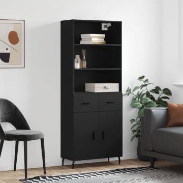 Stylish Highboard Black - 69.5x34x180 cm Engineered Wood