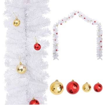 Christmas Garland Decorated with Baubles - 5m White