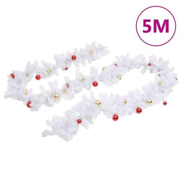 Christmas Garland Decorated with Baubles - 5m White